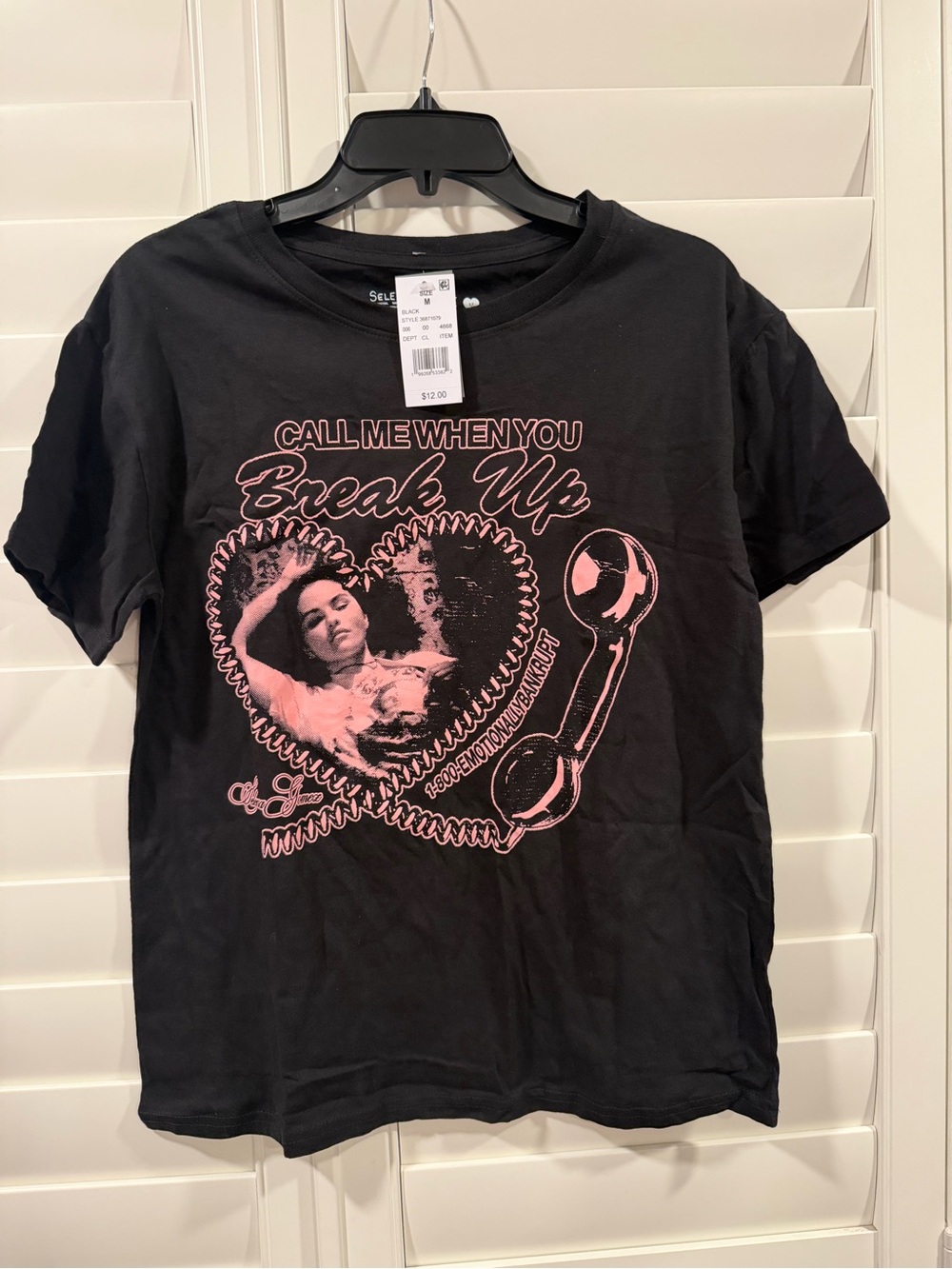 Selena Gomez Black Tee with Pink Graphic
